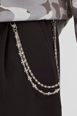 Wide Leg Tailored Trouser & 10mm Polished Double Layer Cross Motif Jean Chain - Black