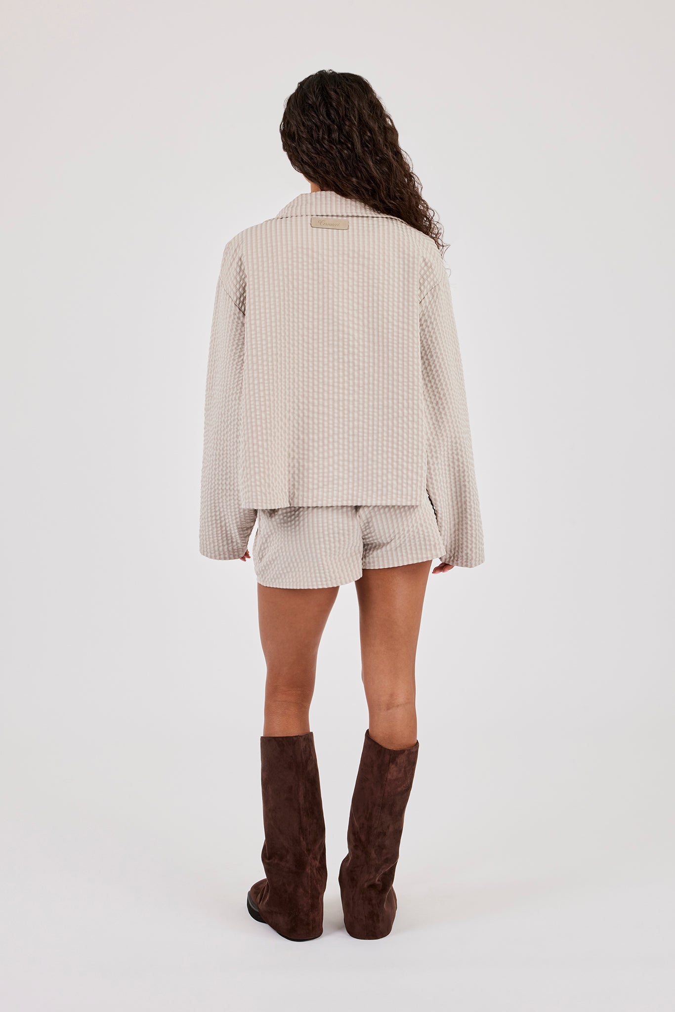 Crinkle Check Nylon Trench Jacket & Short - Stone