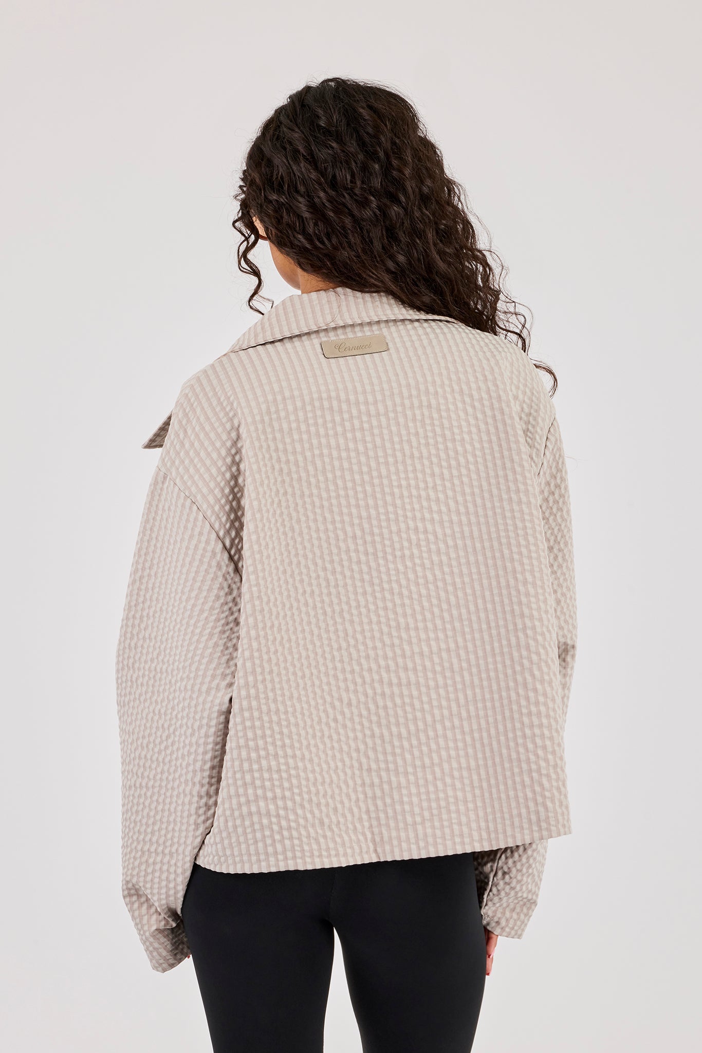 Crinkle Check Nylon Trench Jacket - Stone
