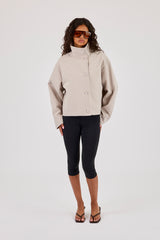 Crinkle Check Nylon Trench Jacket - Stone