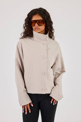 Crinkle Check Nylon Trench Jacket - Stone