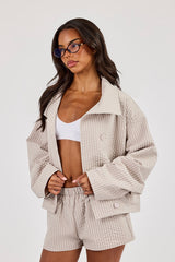 Crinkle Check Nylon Trench Jacket - Stone