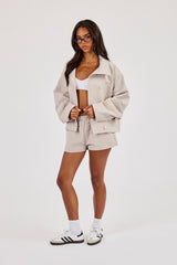 Crinkle Check Nylon Trench Jacket & Short - Stone