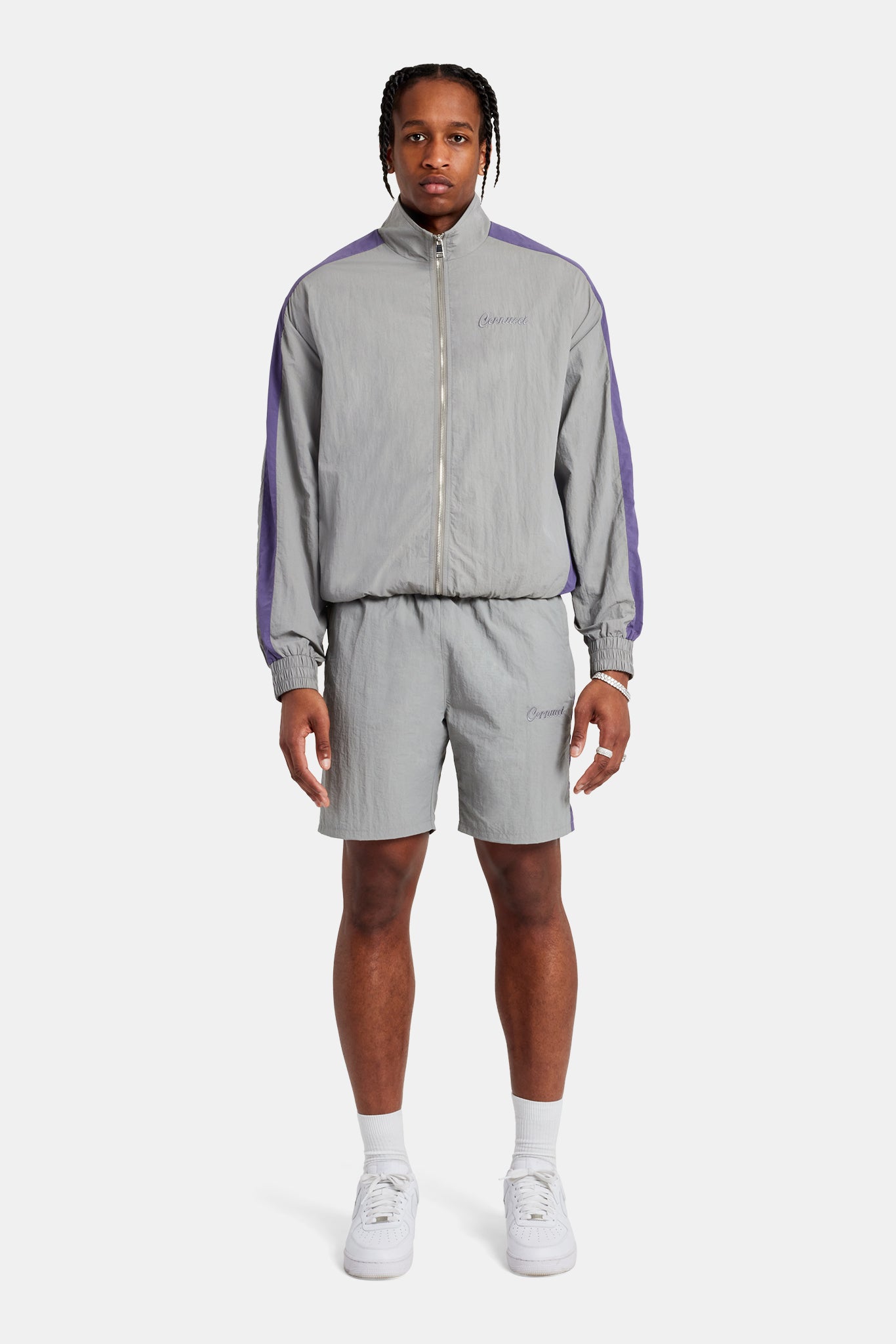 Cernucci Panelled Nylon Track Jacket & Short Set - Charcoal | Mens