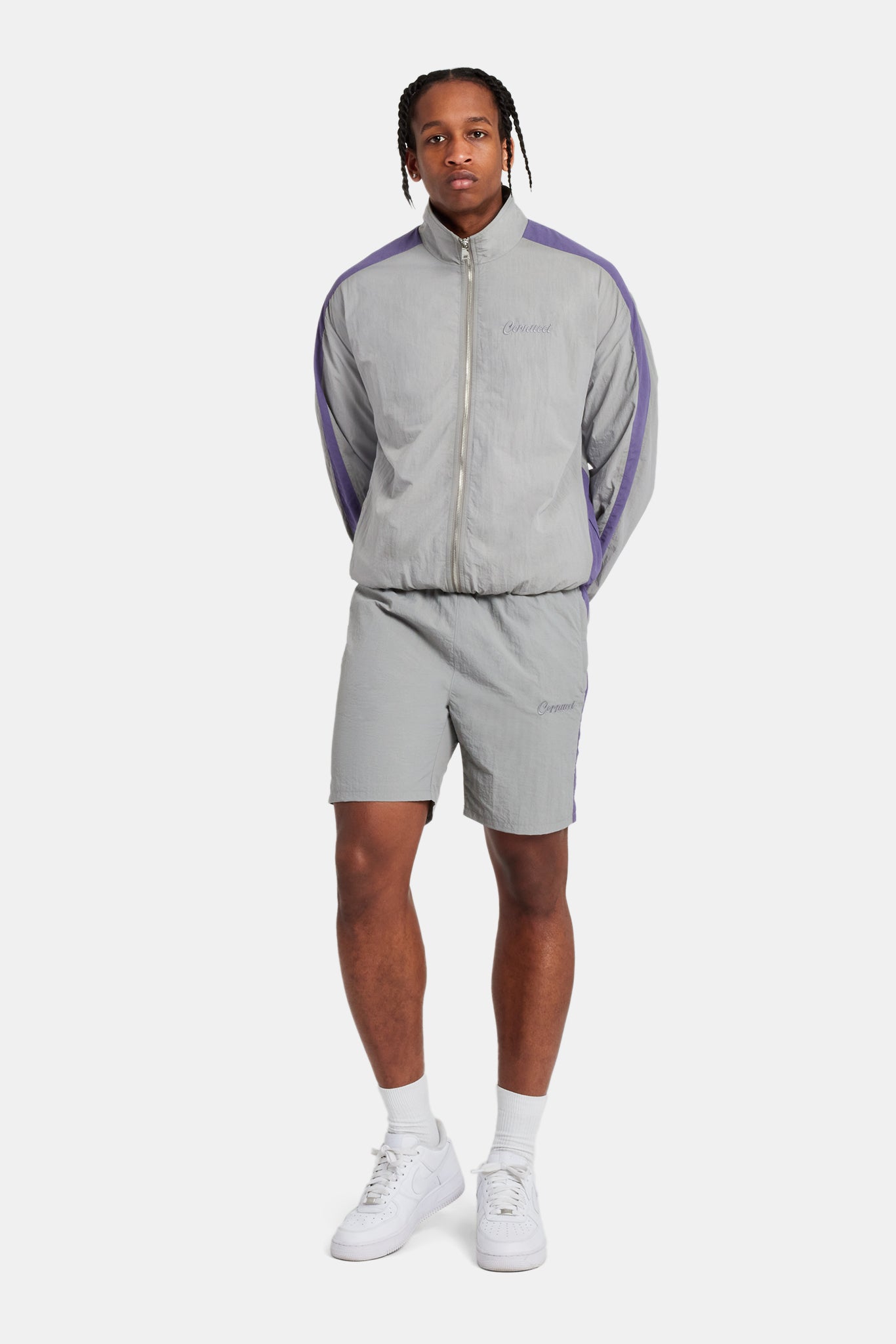 Cernucci Panelled Nylon Track Jacket & Short Set - Charcoal | Mens