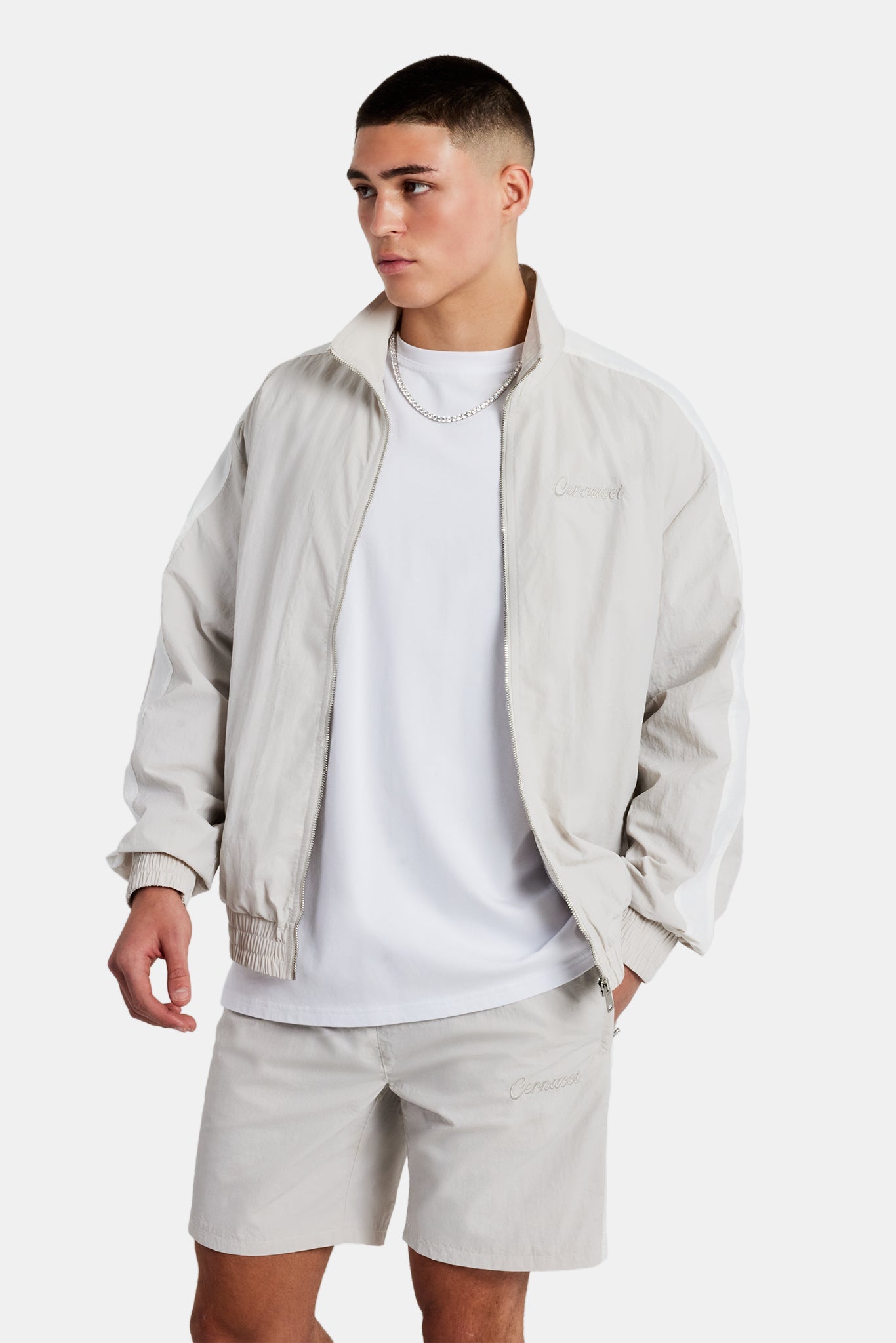Cernucci Panelled Nylon Track Jacket & Short Set - Stone | Mens