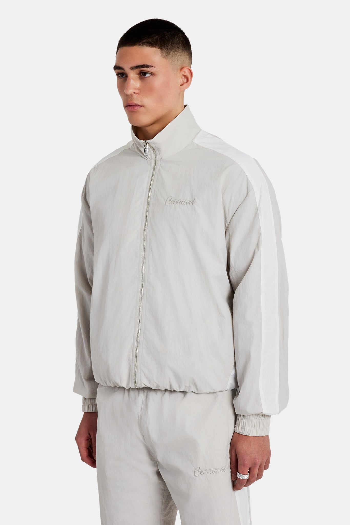 Cernucci Panelled Nylon Track Jacket & Short Set - Stone | Mens