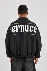 Nylon Contrast Funnel Neck Track Jacket - Black