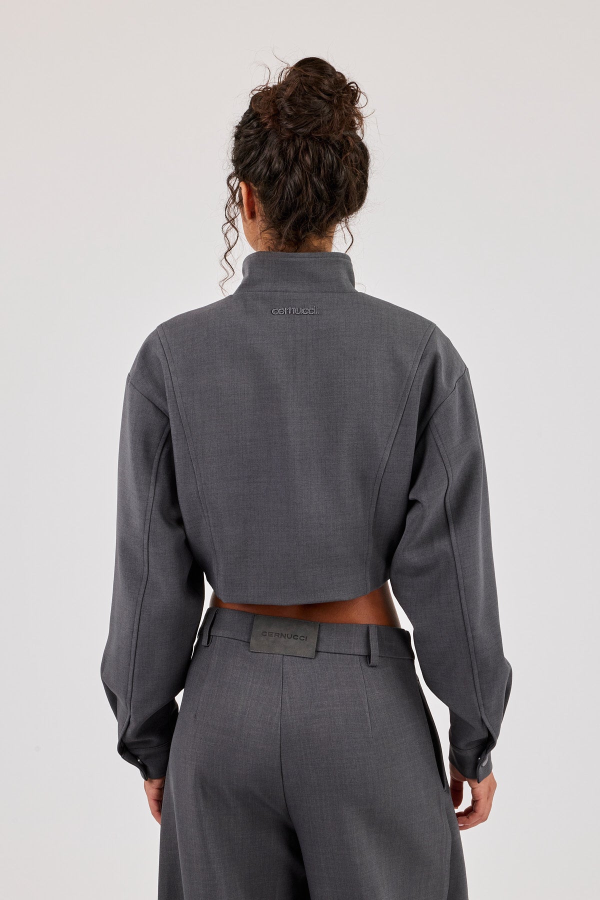 Woven Seam Detail Jacket - Charcoal
