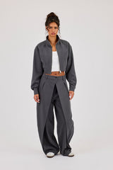 Woven Seam Detail Jacket - Charcoal