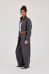 Woven Seam Detail Jacket & Double Pleat Barrel Leg Trouser - Charcoal