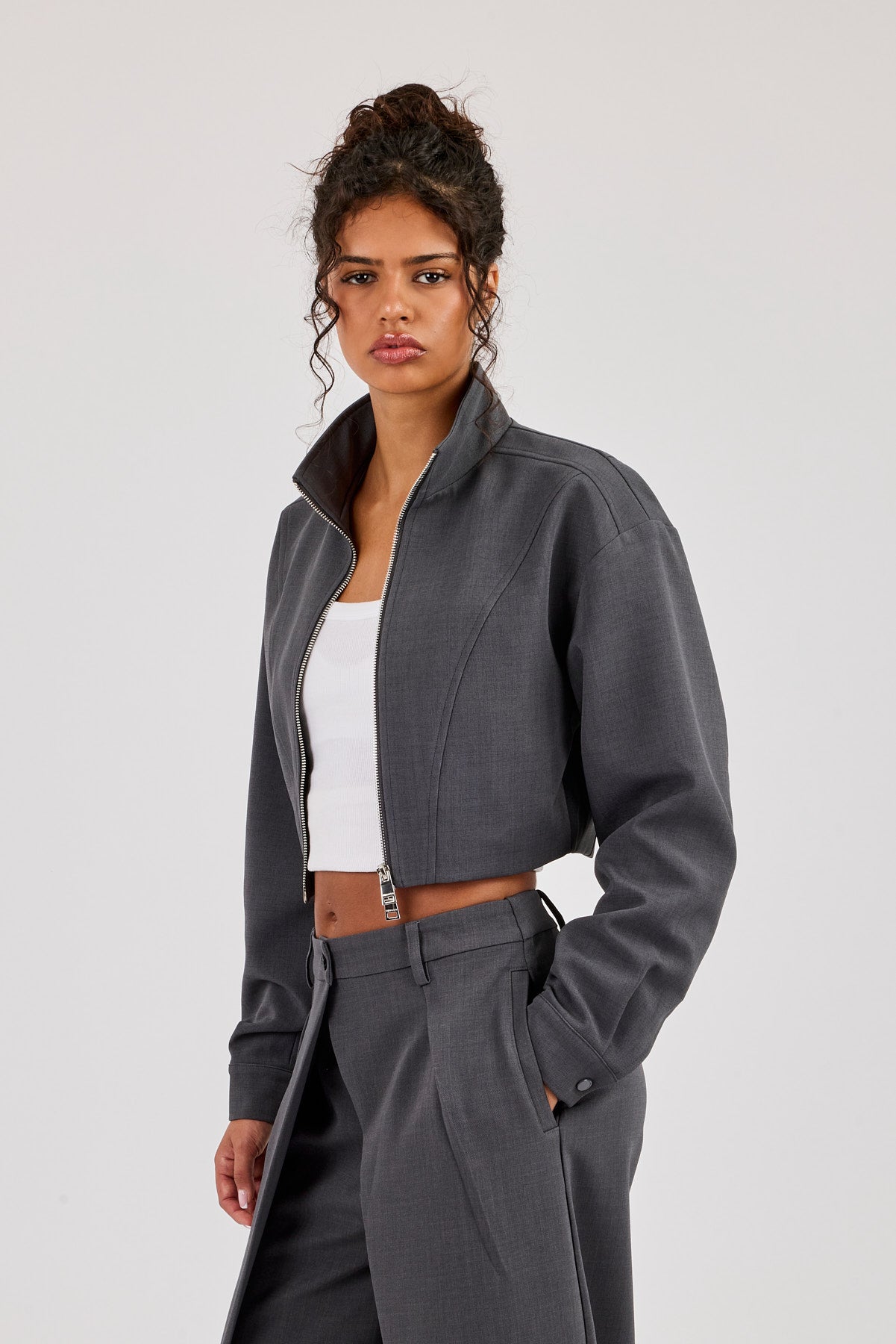 Woven Seam Detail Jacket - Charcoal