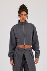 Woven Seam Detail Jacket - Charcoal