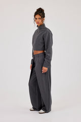 Woven Seam Detail Jacket & Double Pleat Barrel Leg Trouser - Charcoal