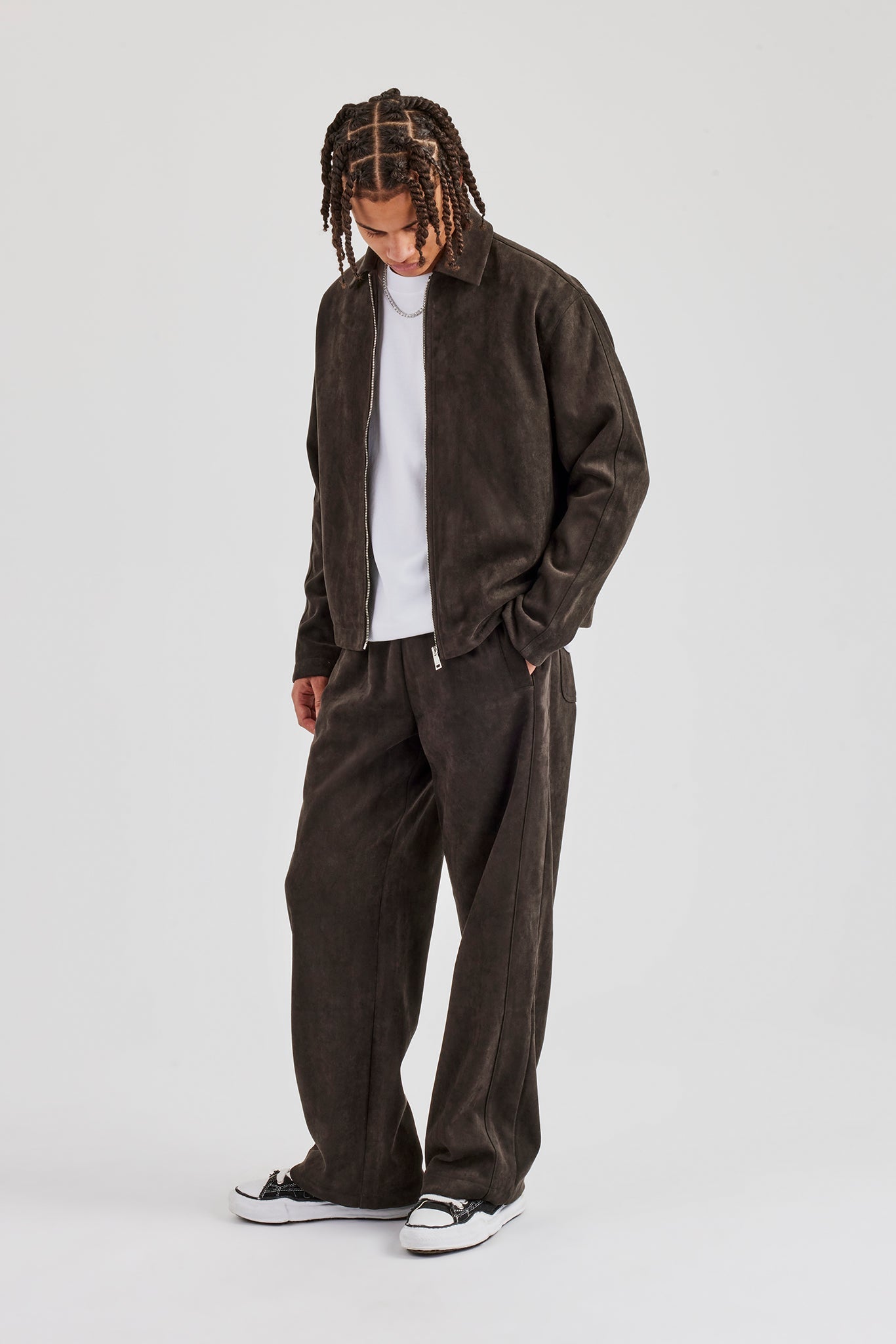 Suede Collared Jacket & Straight Leg Trouser - Charcoal