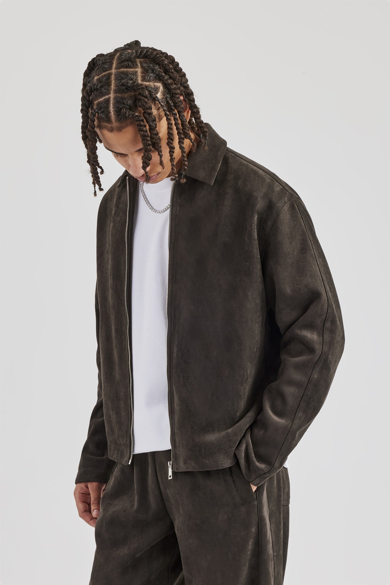 Suede Collared Jacket - Charcoal