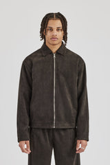 Suede Collared Jacket - Charcoal