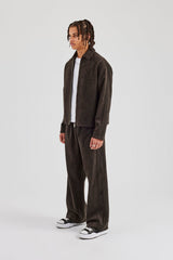 Suede Collared Jacket & Straight Leg Trouser - Charcoal