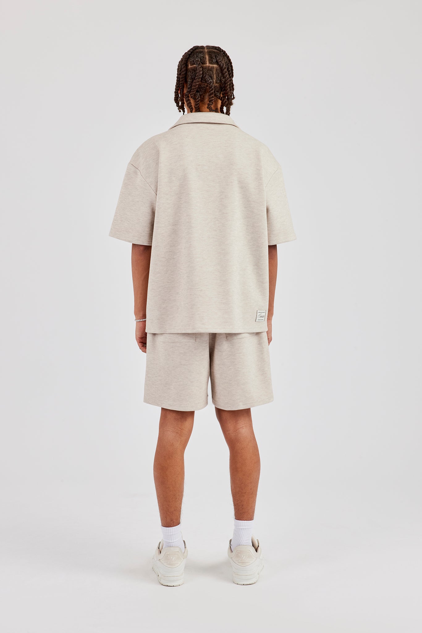 Textured Revere Collar Shirt & Short - Stone