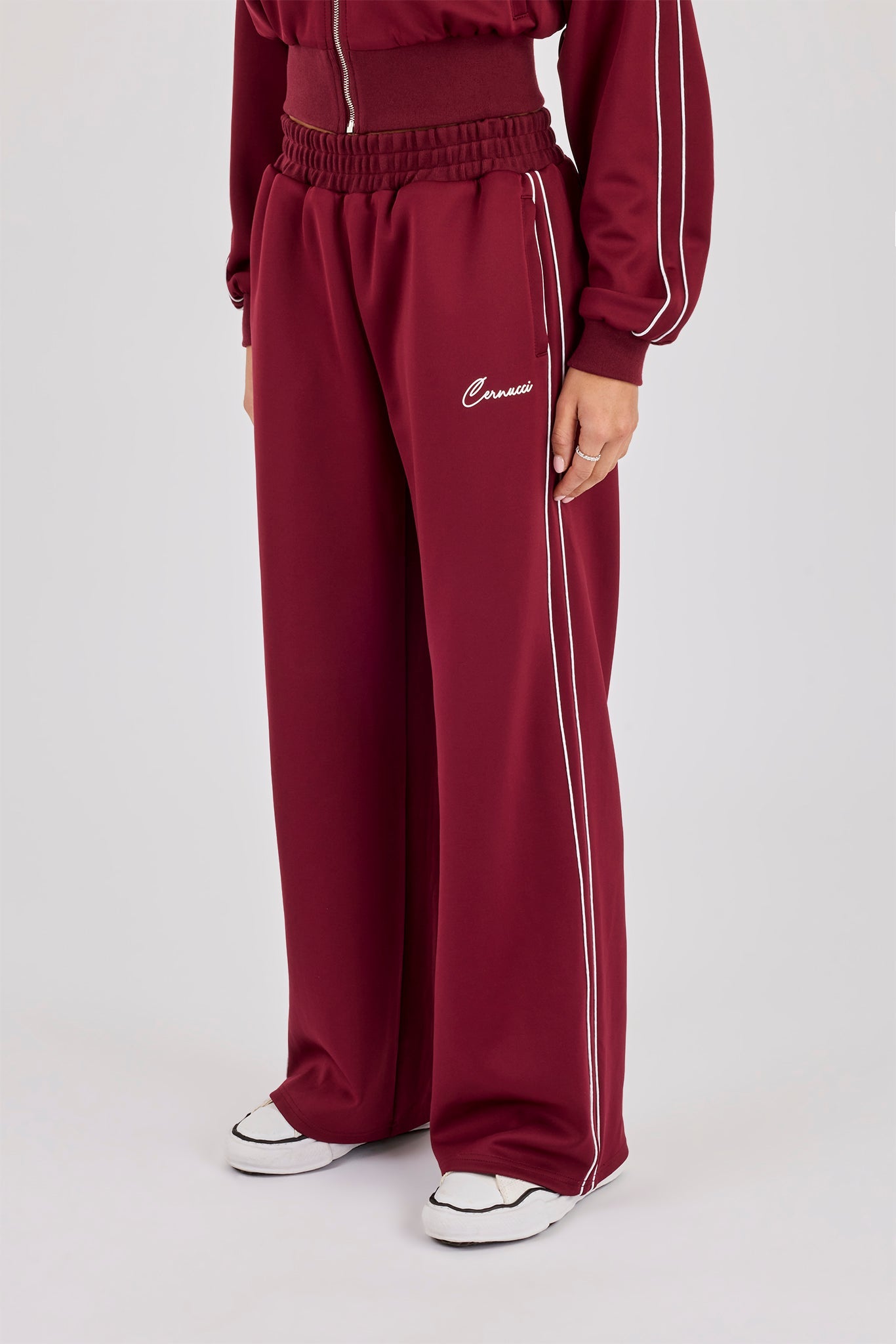 Poly Piping Track Pant - Burgundy