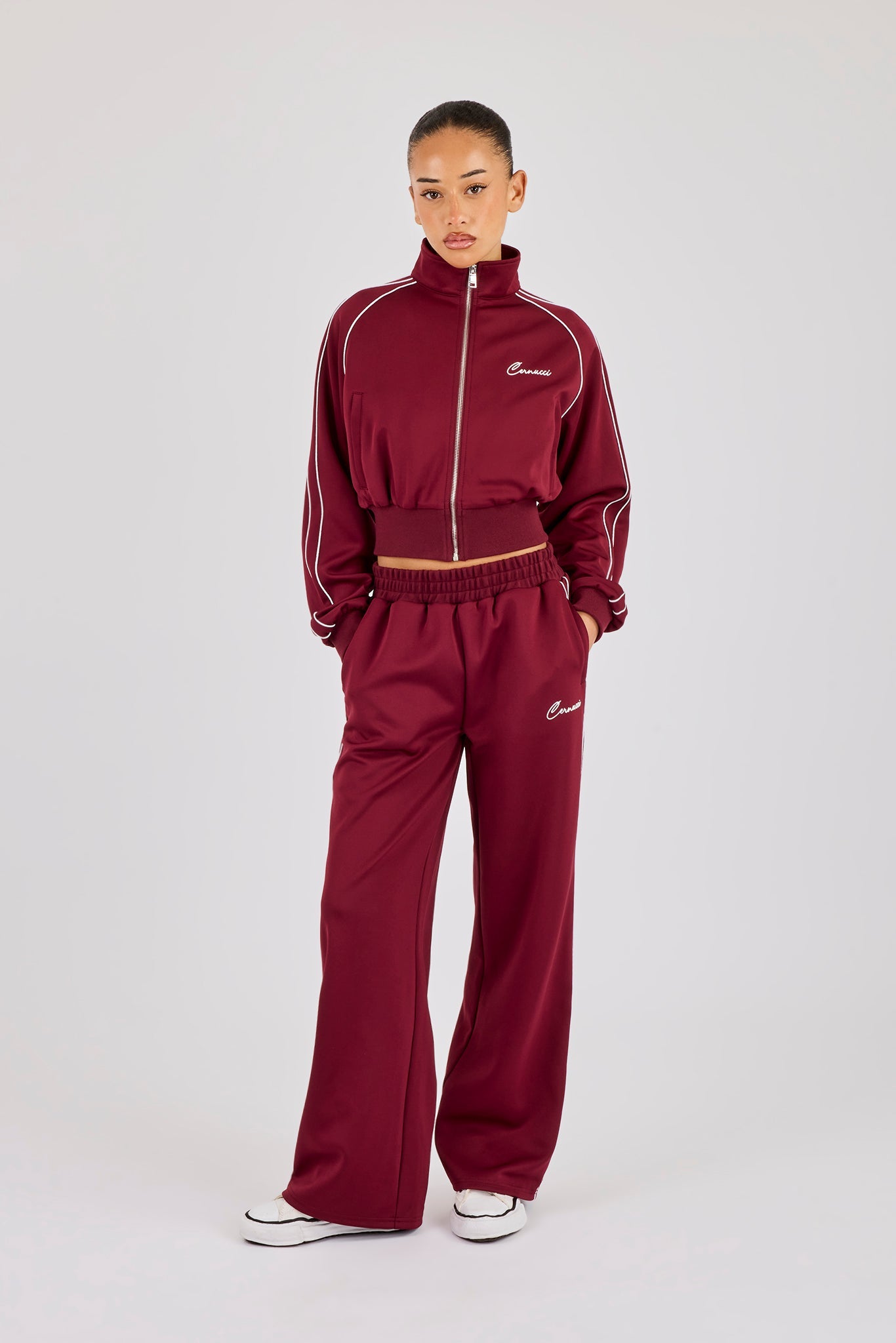 Poly Piping Tracksuit - Burgundy | Womens Sets | Shop Tracksuits