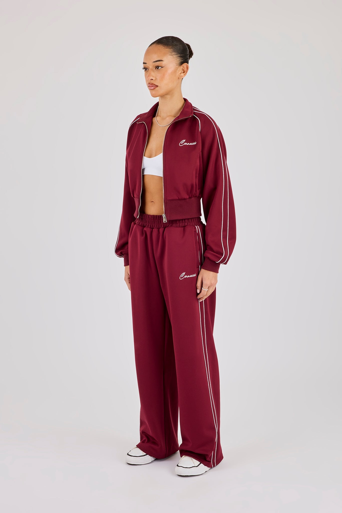 Poly Piping Tracksuit - Burgundy | Womens Sets | Shop Tracksuits