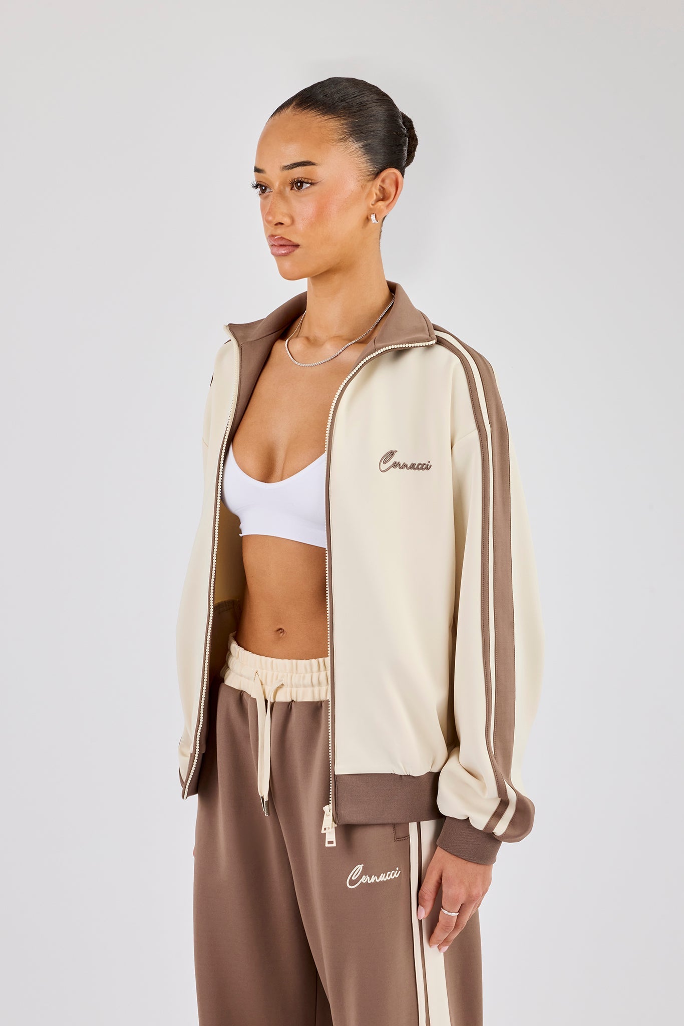 Contrast Detail Track Top - Off White