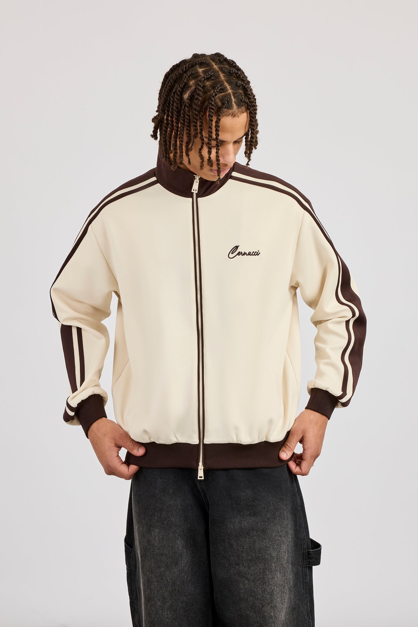 Mens Contrast Detail Track Top - Off White
