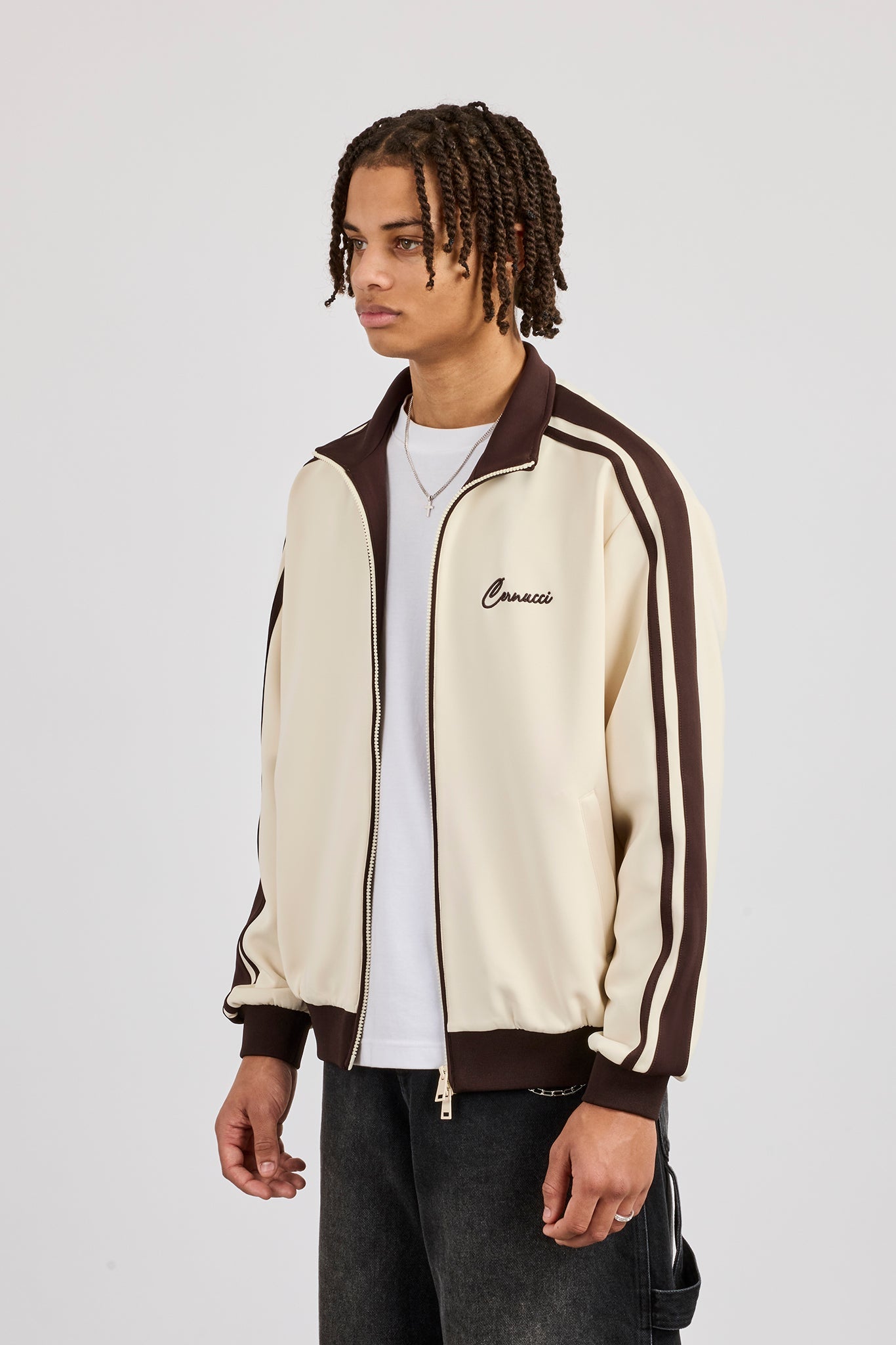 Mens Contrast Detail Track Top - Off White