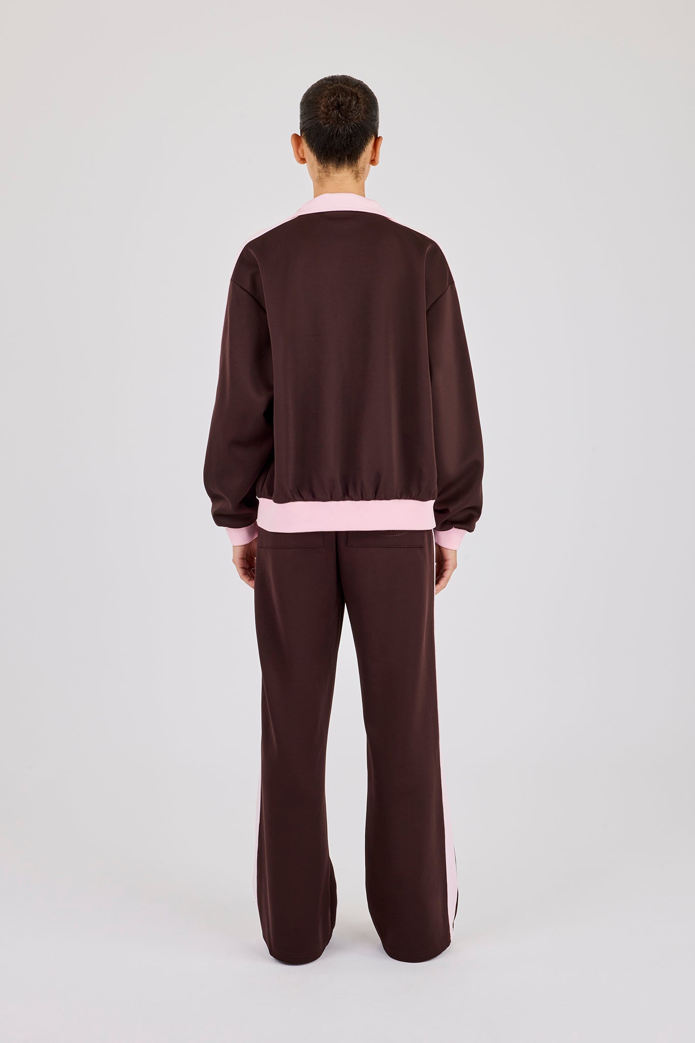 Pink Contrast Rib Panel Tracksuit - Chocolate