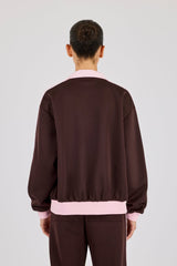Pink Rib Contrast Panel Track Top - Chocolate