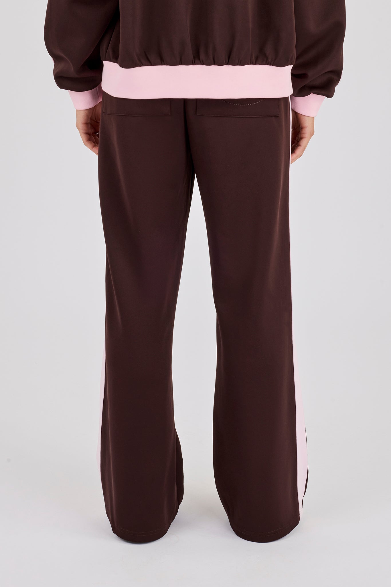Pink Rib Contrast Track Pant - Chocolate