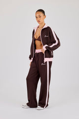 Pink Rib Contrast Track Pant - Chocolate