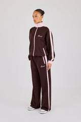 Pink Contrast Rib Panel Tracksuit - Chocolate