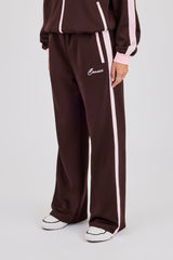 Pink Rib Contrast Track Pant - Chocolate