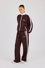 Pink Contrast Rib Panel Tracksuit - Chocolate