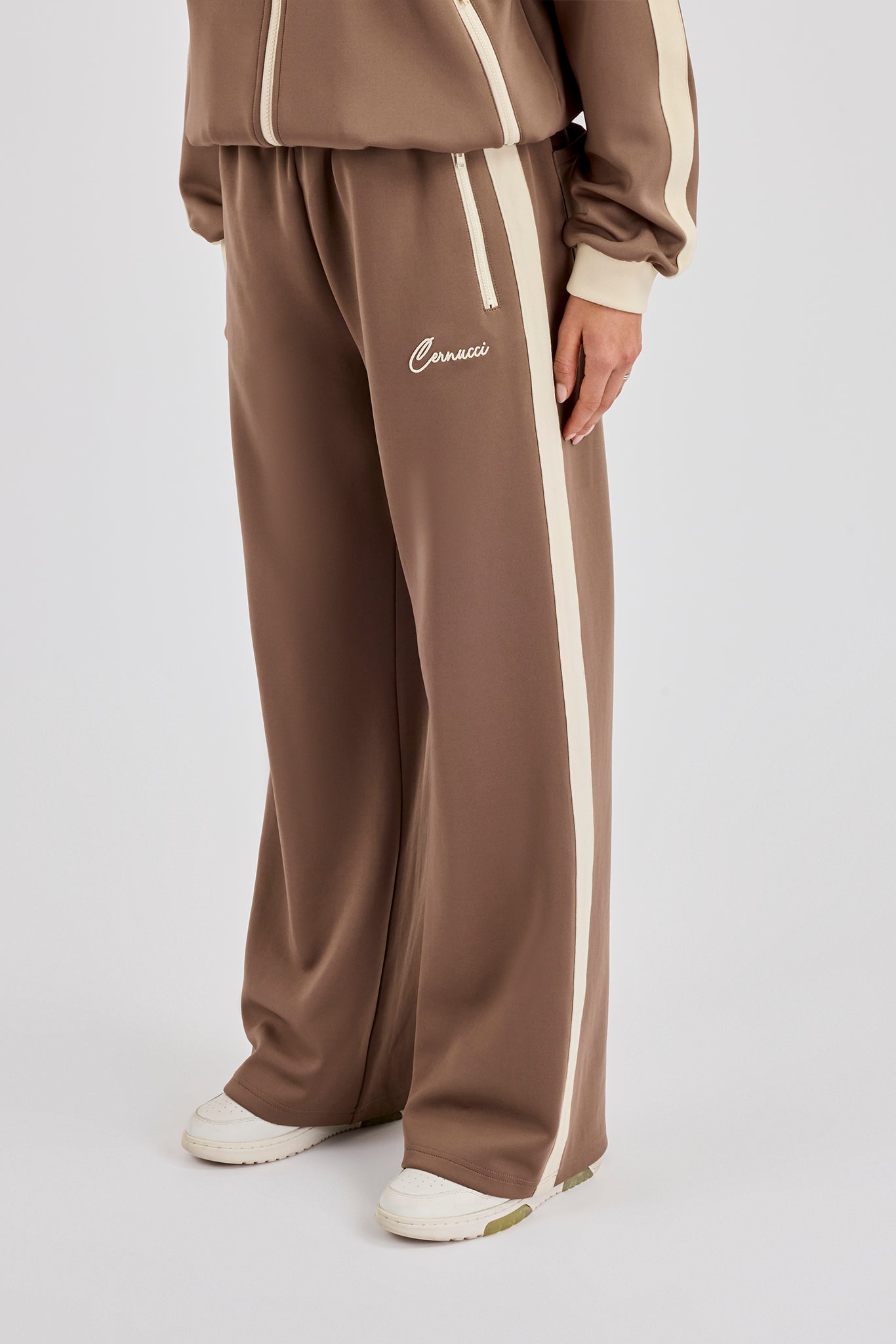Off White Rib Contrast Track Pant - Taupe