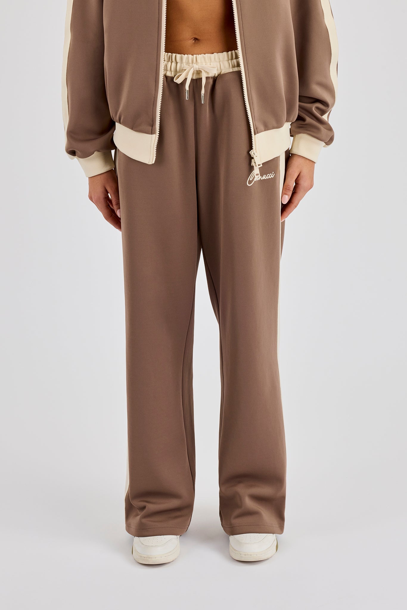Off White Rib Contrast Track Pant - Taupe