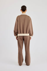 Off White Rib Contrast Panel Track Top & Pant - Taupe