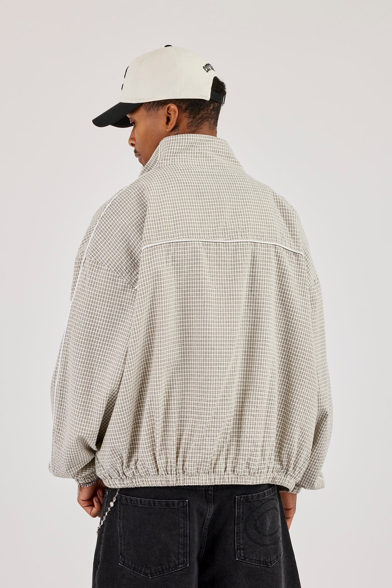 Check Funnel Neck Track Jacket With Piping - Off White