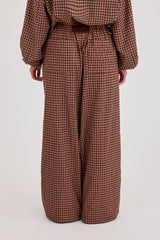 Check Twill Wide Leg Trouser - Burgundy