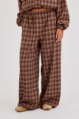 Check Wide Leg Trouser - Chocolate