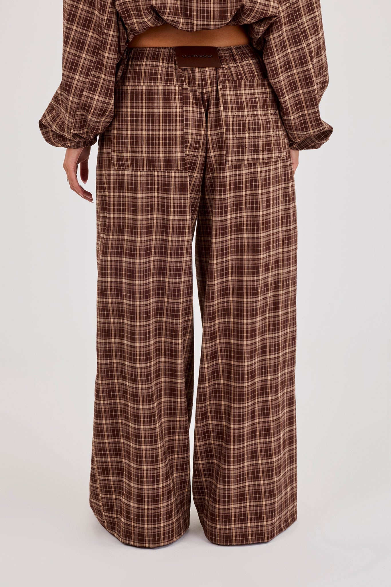 Check Wide Leg Trouser - Chocolate