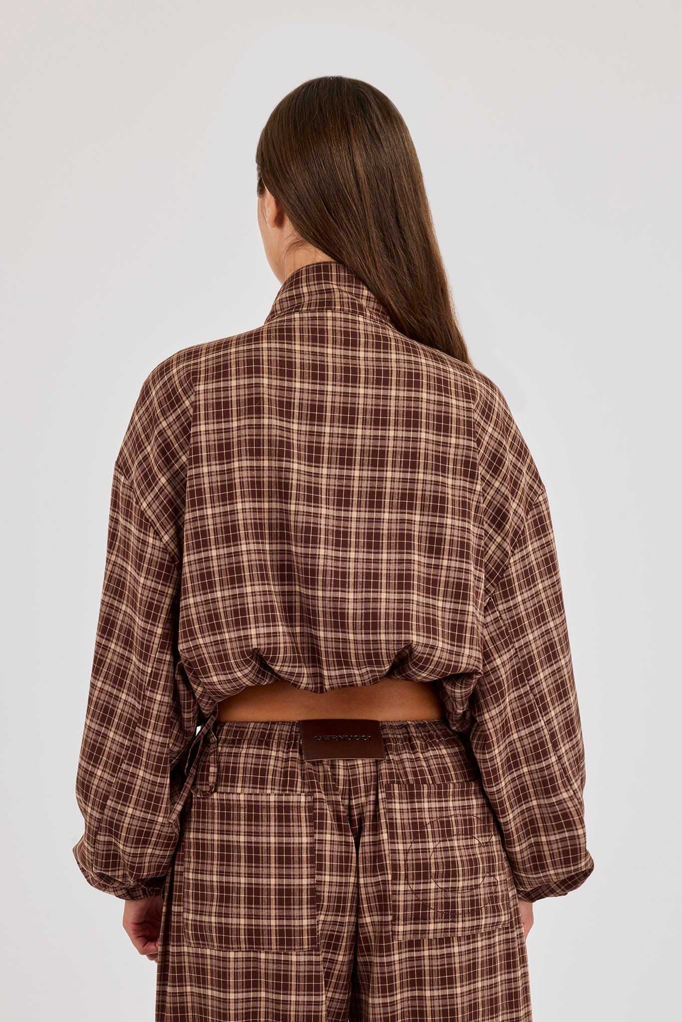 Check Twill Funnel Neck Jacket - Chocolate