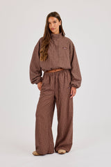 Check Twill Wide Leg Trouser - Burgundy