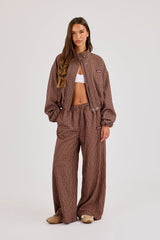 Check Twill Wide Leg Trouser - Burgundy
