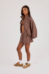 Check Twill Funnel Neck Jacket & Short - Burgundy