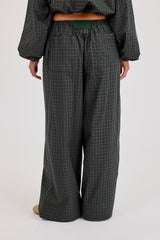 Check Wide Leg Trouser - Dark Green