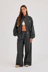 Check Twill Funnel Neck Jacket & Wide Leg Trouser - Dark Green