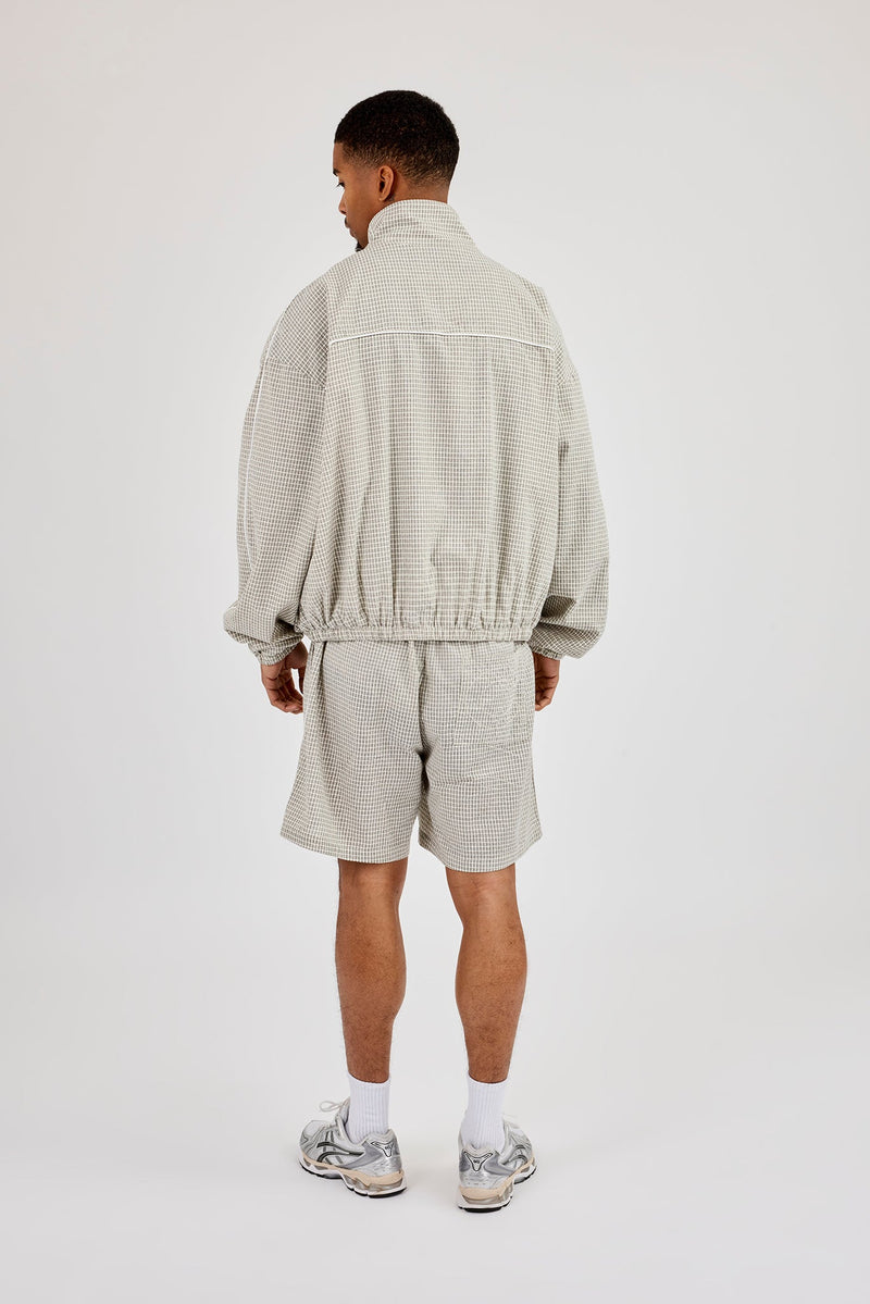 Check Funnel Neck Track Jacket & Short With Piping - Off White | Mens ...